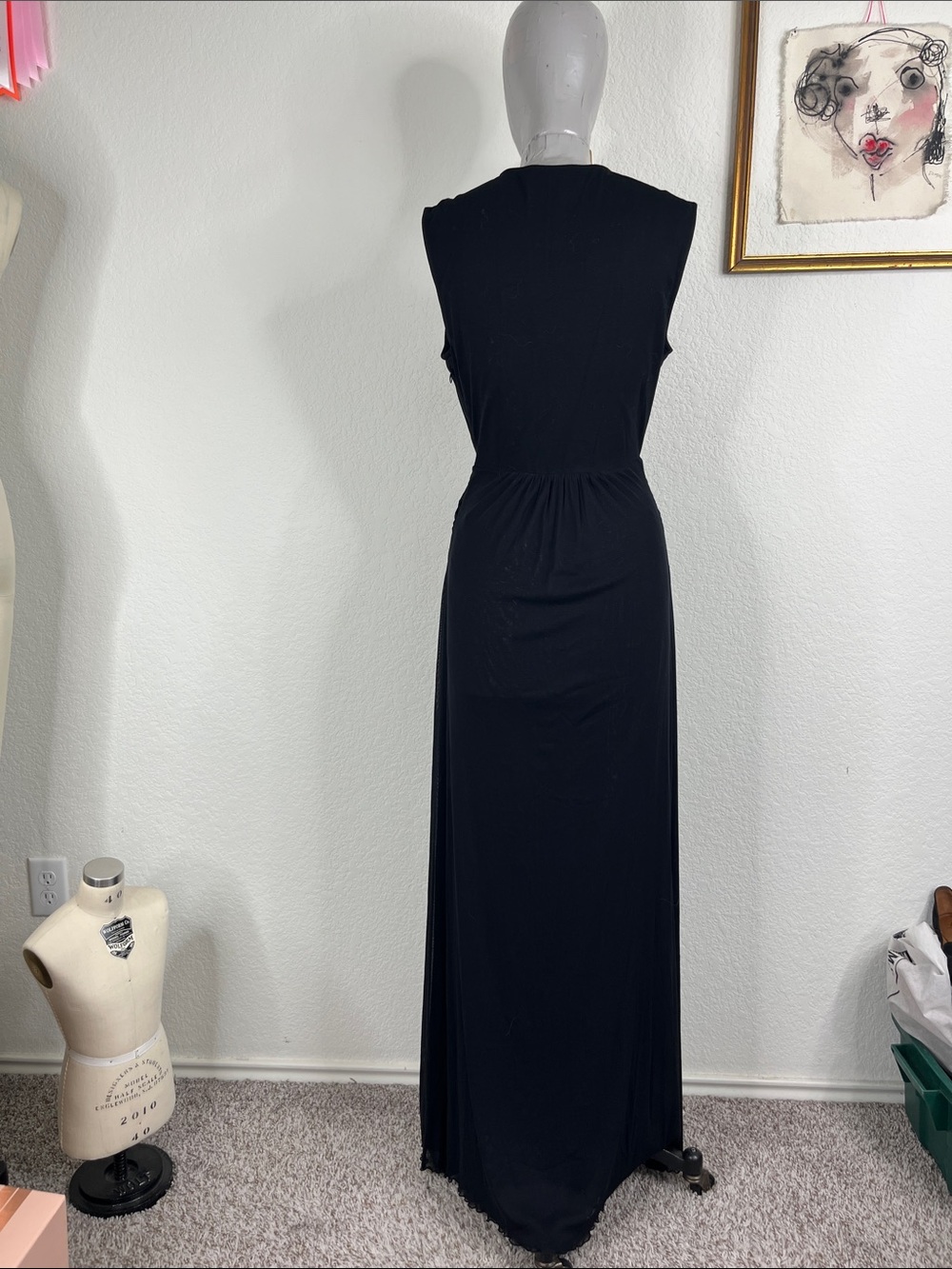 DIANE VON FURSTENBERG Marika Ruched Stretch Mesh Maxi V Neck Cross Dress - Picture 10 of 14